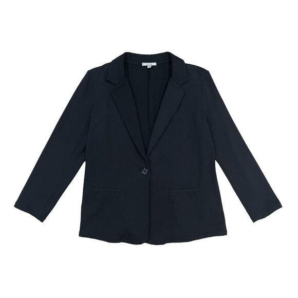 Black One-Button Cotton Stretch Blazer — Made in USA — Pleione Size M - Picture 2 of 12